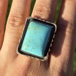 Mens Navajo Sterling Silver Blue Turquoise Ring. Size 10 Signed